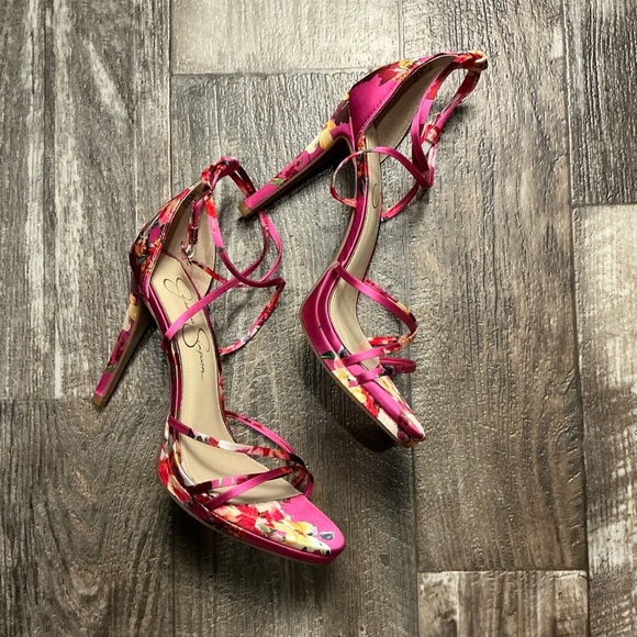 Jessica Simpson Vibrant Pink Floral Heels Size 8.5 - Picture 1 of 16